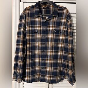 Lucky Brand Men's Humboldt Woven Flannel Shirt Navy Orange Plaid